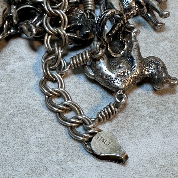 Vtg Sterling Silver Camel Palm Tree Charm Bracelet – Made in Italy, Stamped 925 - Picture 5 of 10